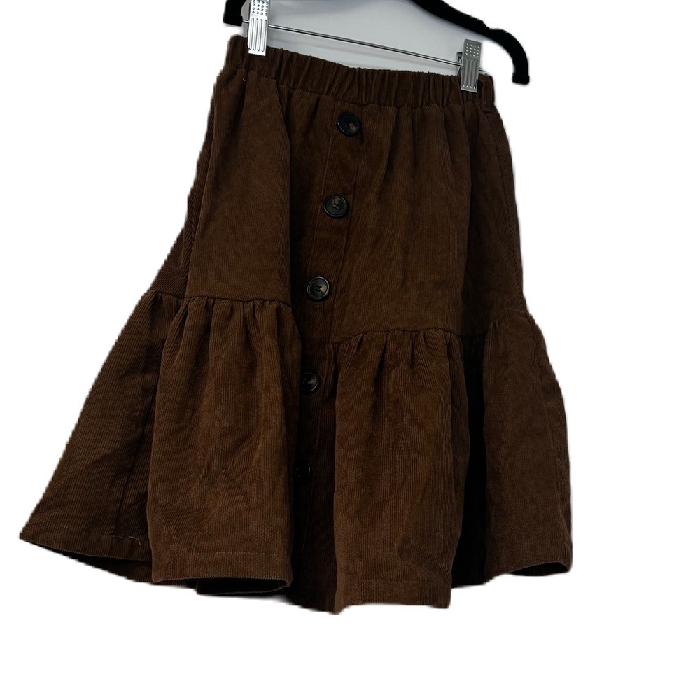 Shein girls sz 8 brown corduroy skirt buttons fall winter casual classic fun